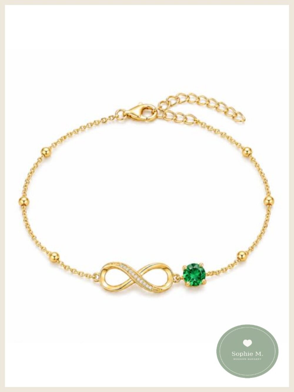 18K Yellow Gold Infinity Birthstone Bracelet Adjustable 9 Inch
